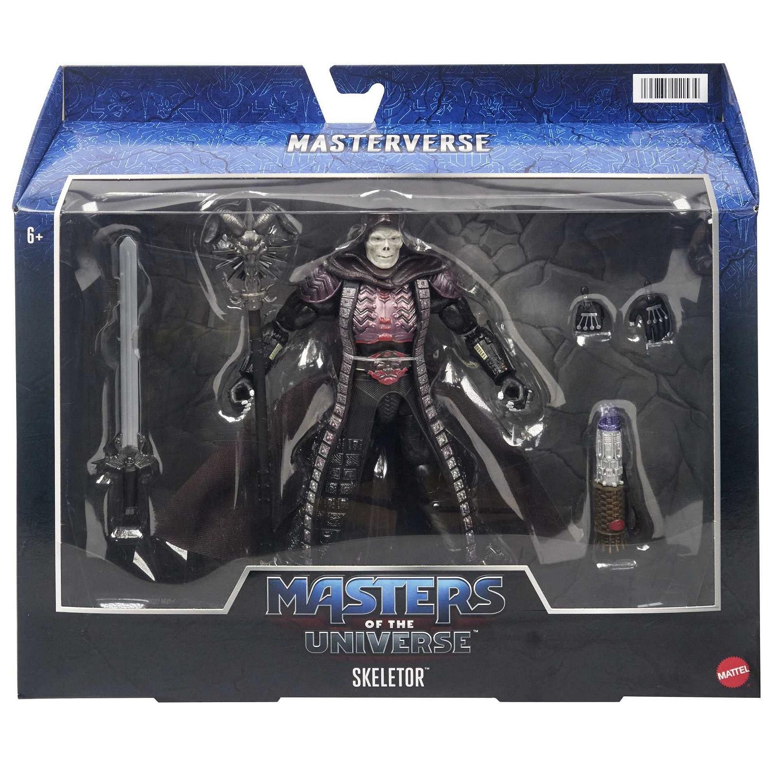 Фигурка Masters of the Universe Masterverse Скелетор, 30 подвижных суставов, 2 головы, 2 пары рук, меч, посох Хавока, космический ключ, фото №6