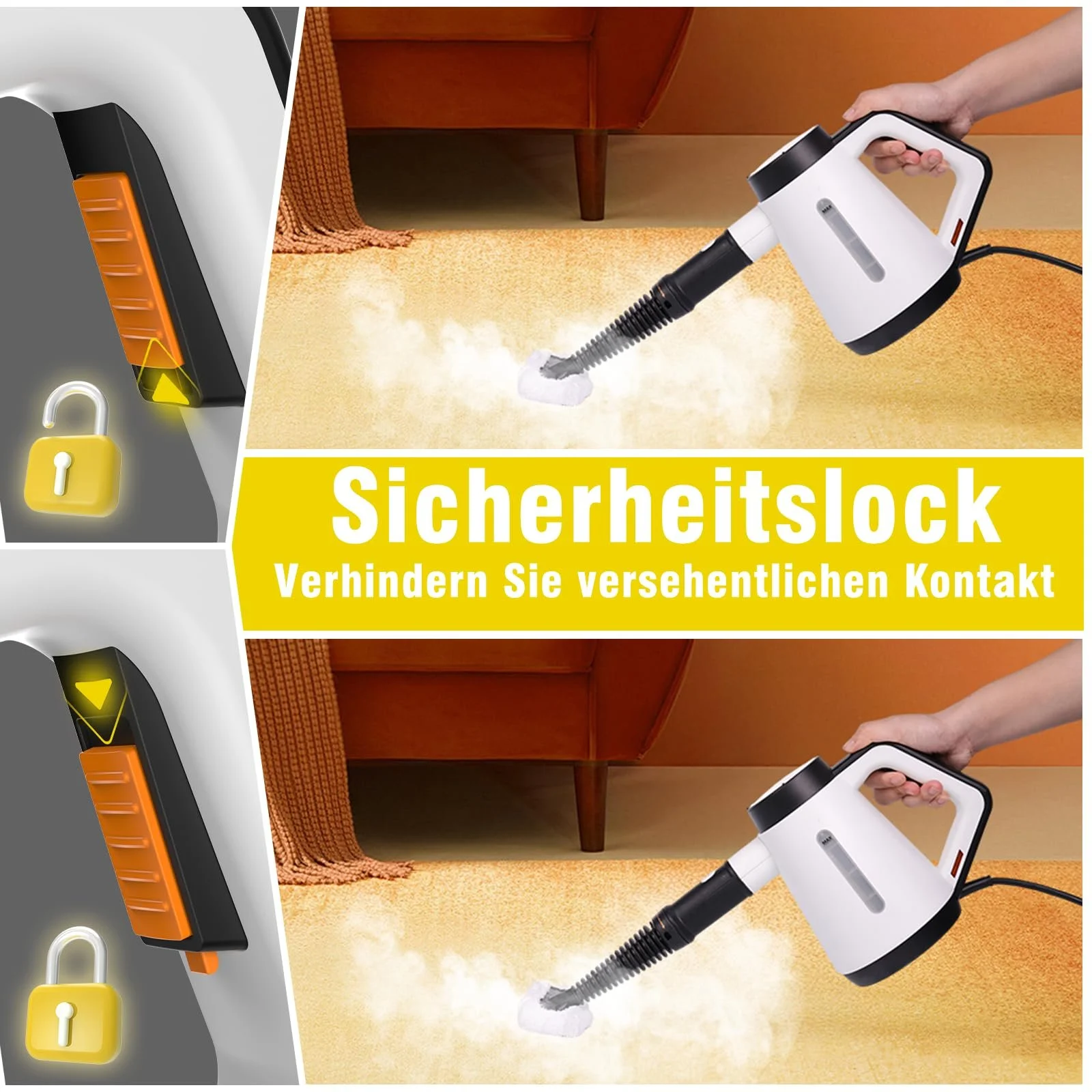 Ручний пароочисник 1200 W 400 ml 9 аксесуарів Білий, фото №5