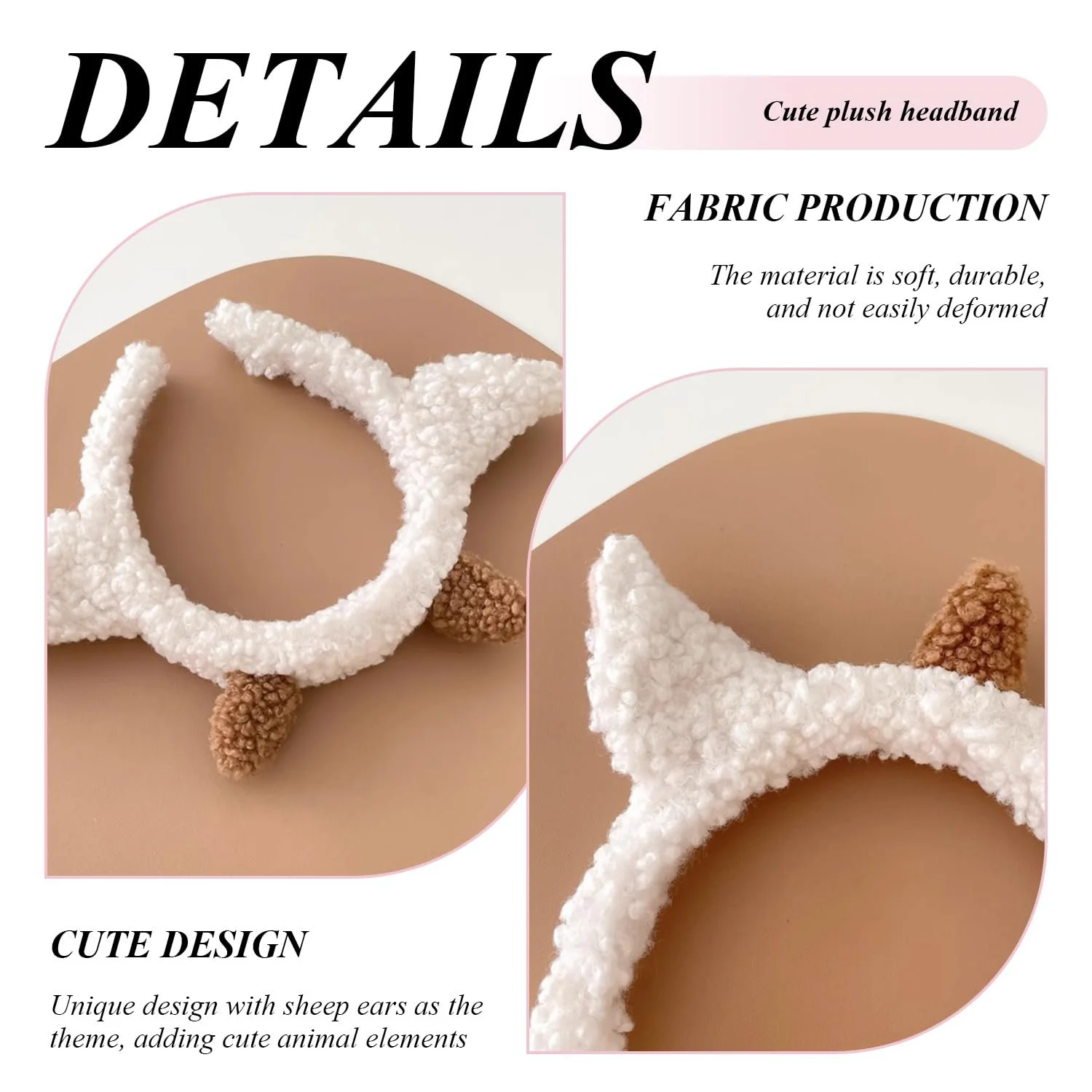 Обруч для волосся Вушка овечки Білий, 2 шт, фото №3