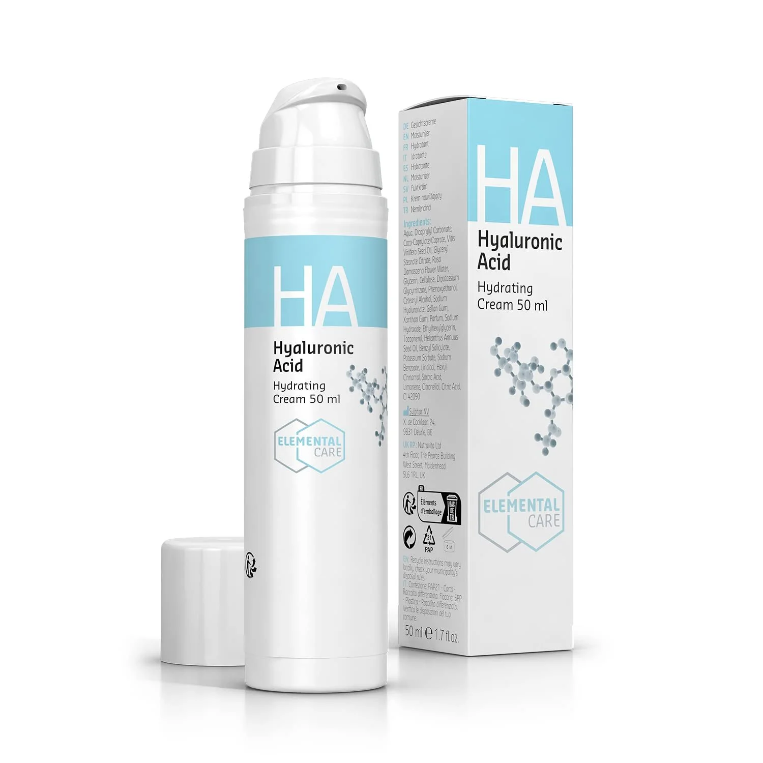 Крем для обличчя Elemental Care Hyaluronic Cream з гіалуроновою кислотою та трояндовою водою веганський 50 мл, фото №1 Крем для обличчя Elemental Care Hyaluronic Cream з гіалуроновою кислотою та трояндовою водою веганський 50 мл, фото №1