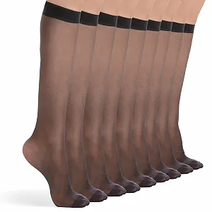 Женские гольфы HA WA, набор 9 пар, с мягким поясом для взрослых, тонкие гольфы, 20 ден, прозрачные, черного и телесного цветов - Фото 1