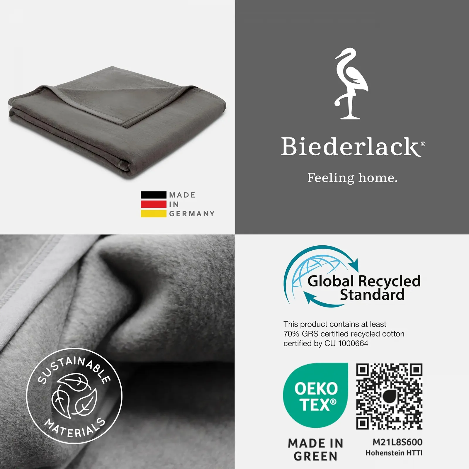 Одеяло Biederlack Fluffy Хлопок Графит 150 x 200 см, фото №6