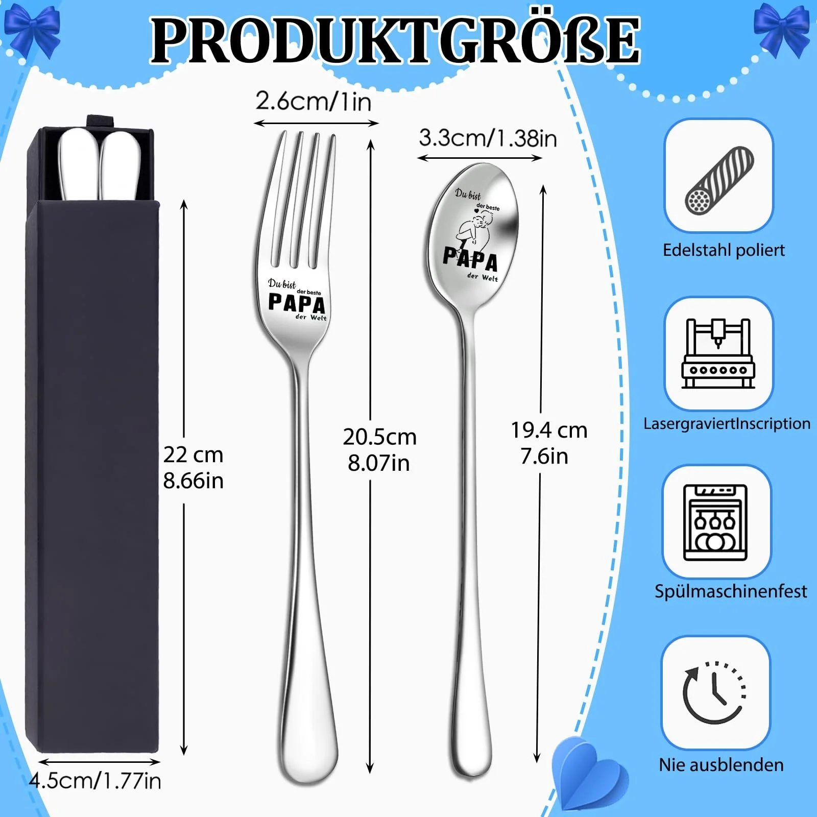 Ложка & Виделка З гравіюванням Du Bist Der Beste Papa Der Welt, фото №3 Ложка & Виделка З гравіюванням Du Bist Der Beste Papa Der Welt, фото №3