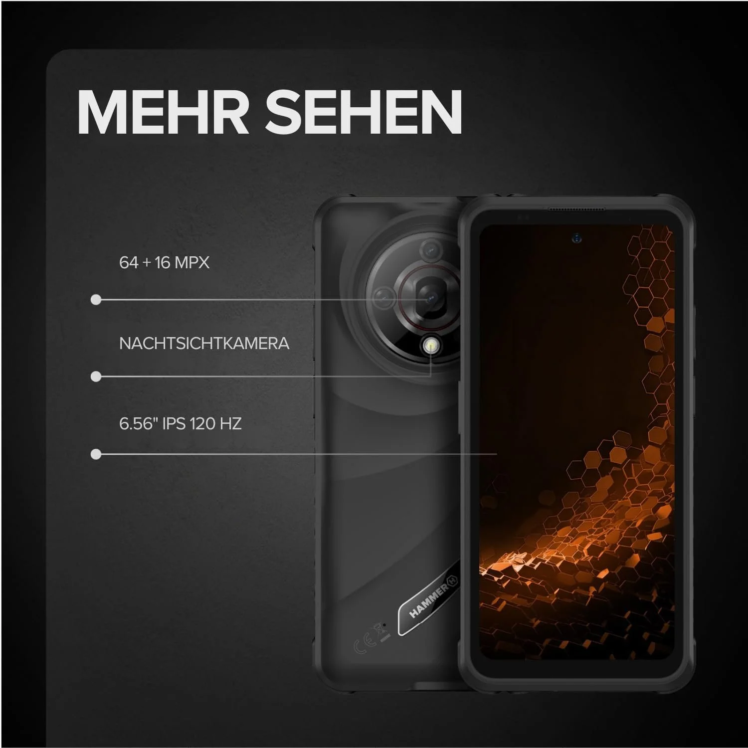 Смартфон Hammer Iron 6 5G 6GB/128GB 6.56-дюймовий 120Hz IP69 6050mAh NFC Чорний, фото №4