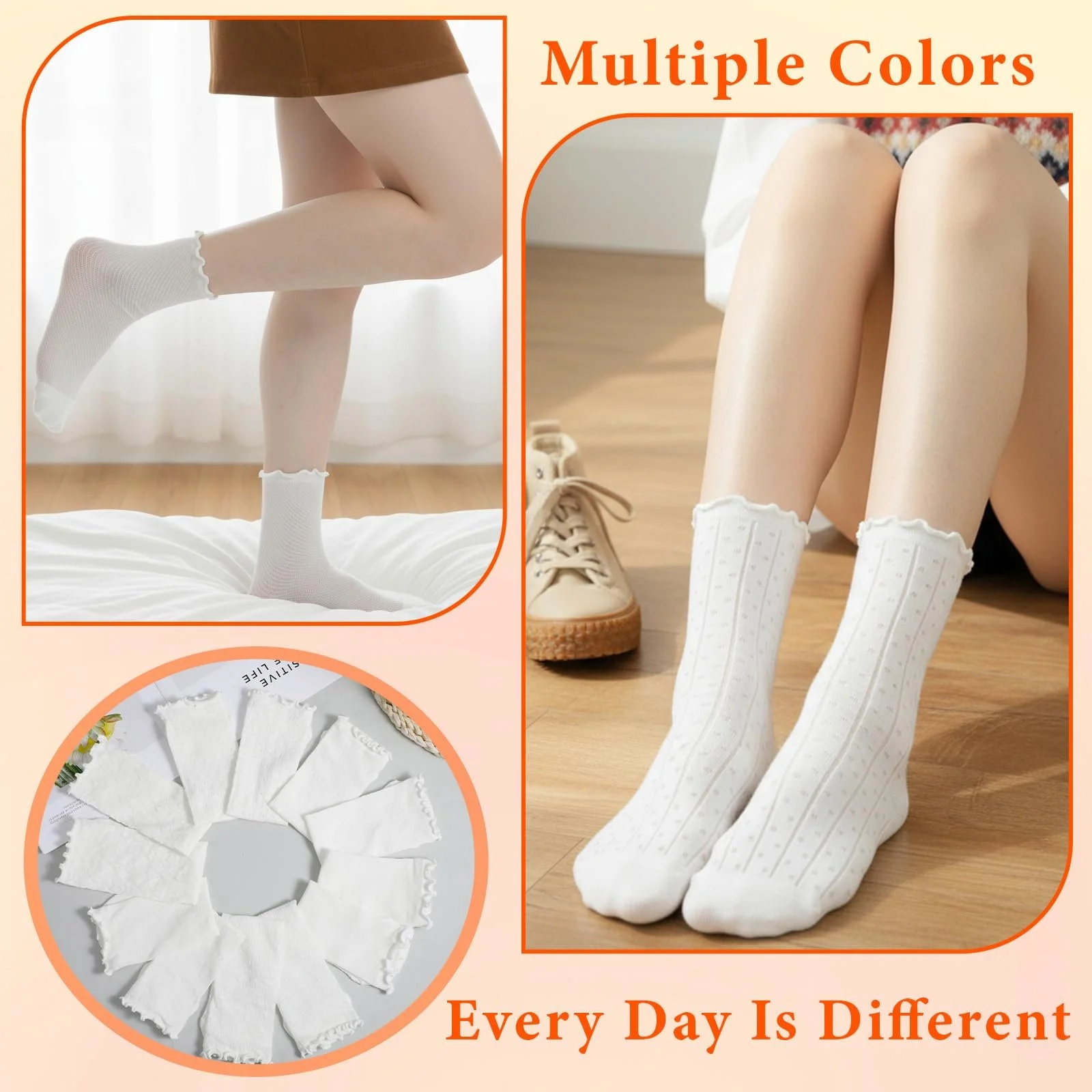 Шкарпетки Ouligay з оборками, 6 пар, білі, фото №7 Шкарпетки Ouligay з оборками, 6 пар, білі, фото №7