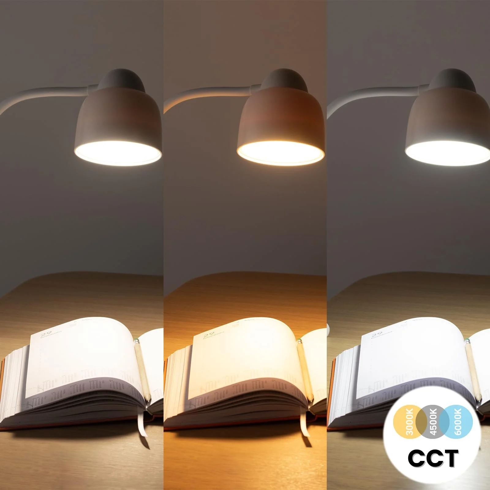 Настільна лампа Lumiled LED 5 Вт Димування CCT 3000/4500/6000K USB-C Гнучка шия Затискач Сенсорна Біла, фото №6