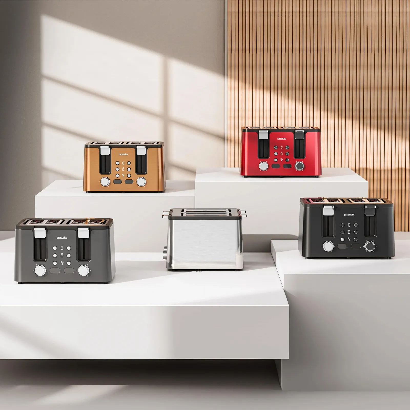 Тостер Arendo Manana X2 4 скибочки нержавіюча сталь з насадкою для булочок дисплей зворотного відліку часу чорний, фото №7