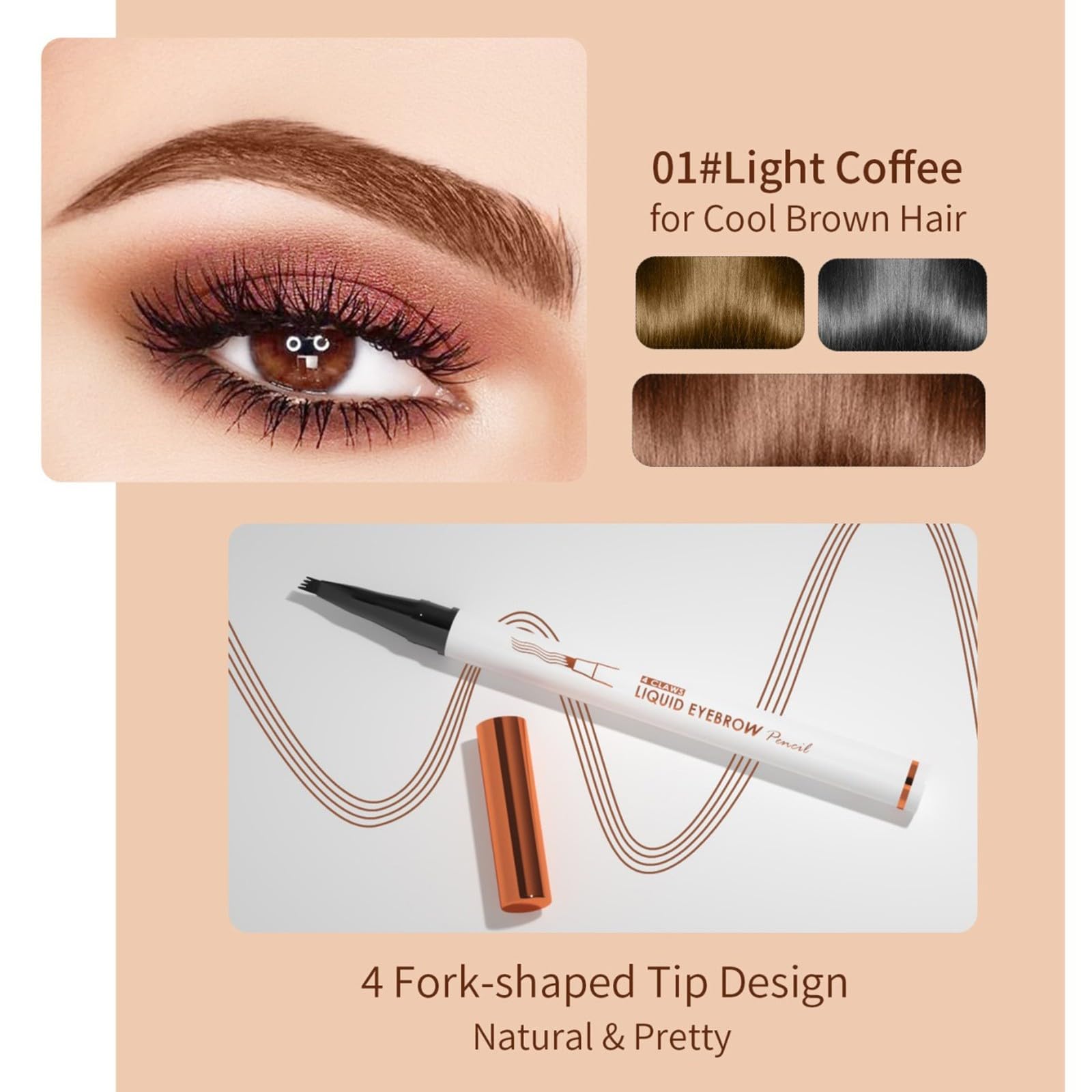 Олівець для брів Microblading 3D Водостійкий з 4-лінійним наконечником 01# Кава, фото №5