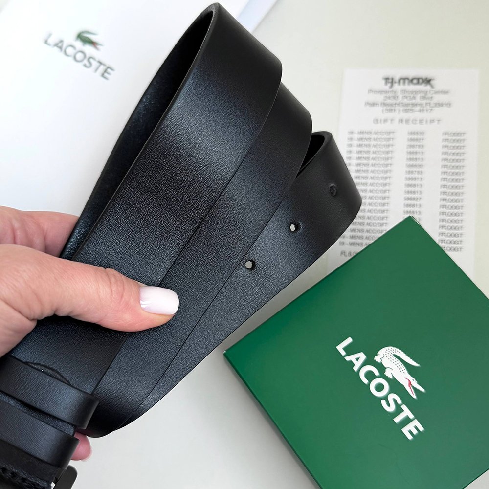 Ремінь чоловічий шкіряний чорний Lacoste, фото №7