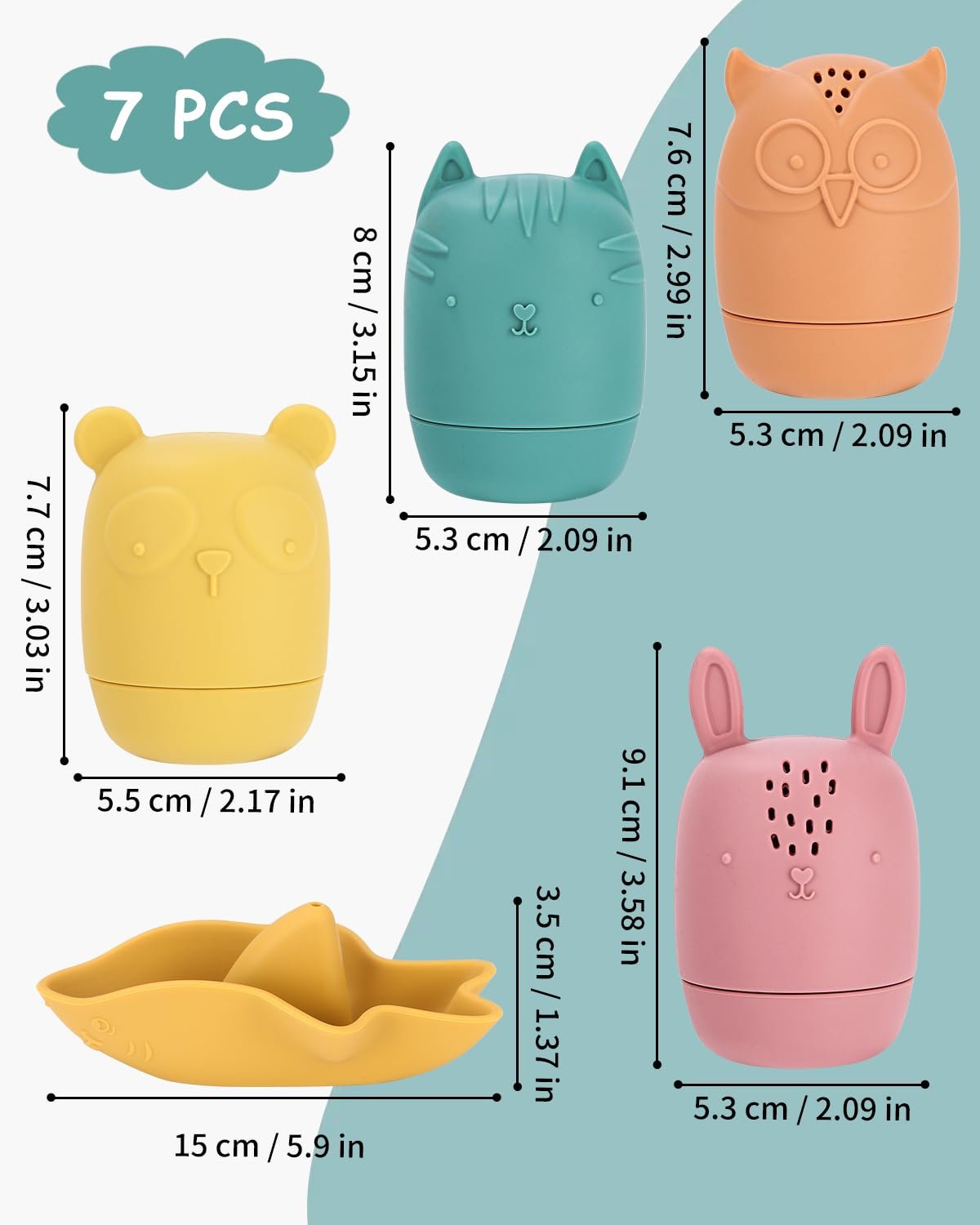 Іграшка для ванни Набір з 7 силіконових тварин, фото №7