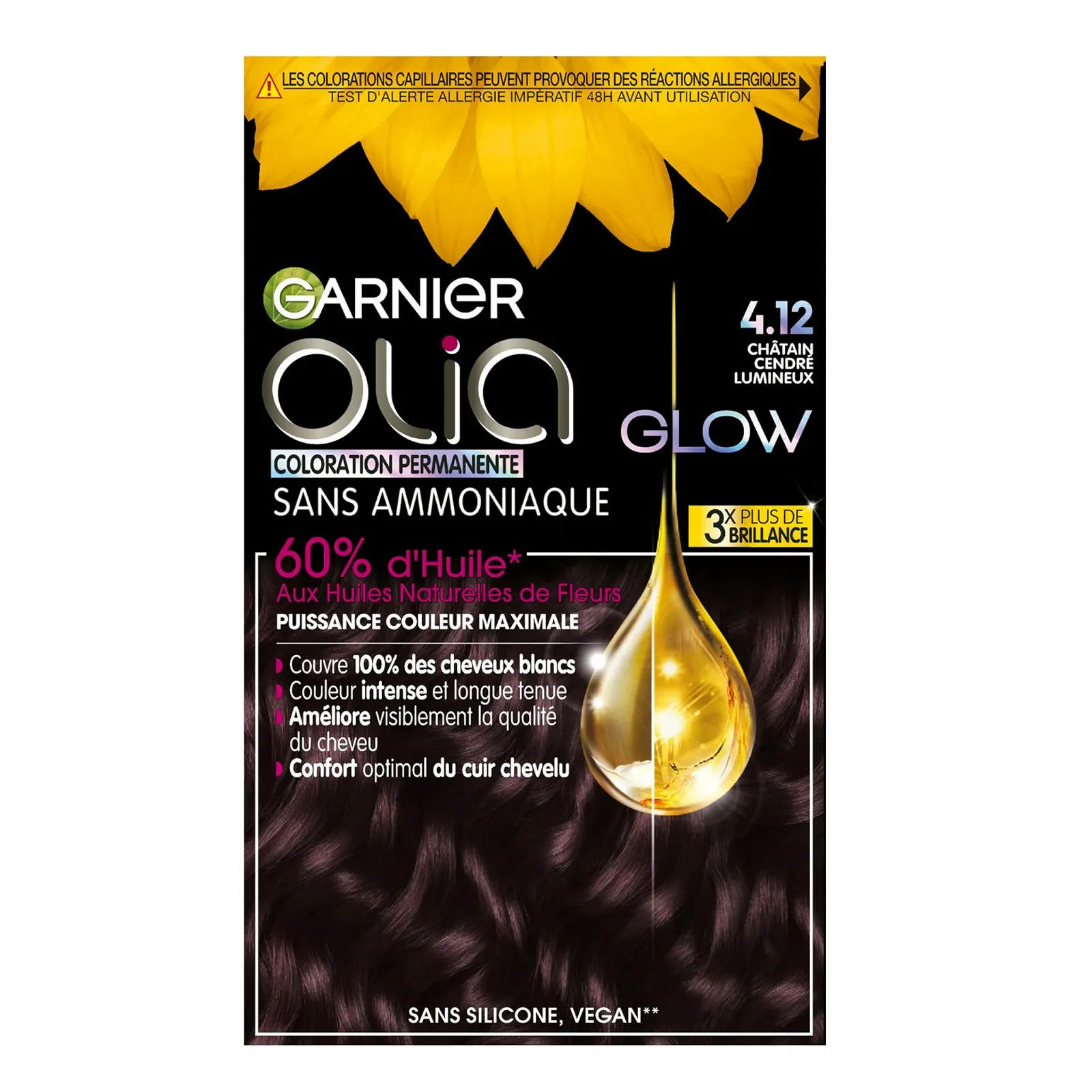 Фарба для волосся Garnier Olia Glow Світлий Попелястий Каштановий (4.12), фото №1