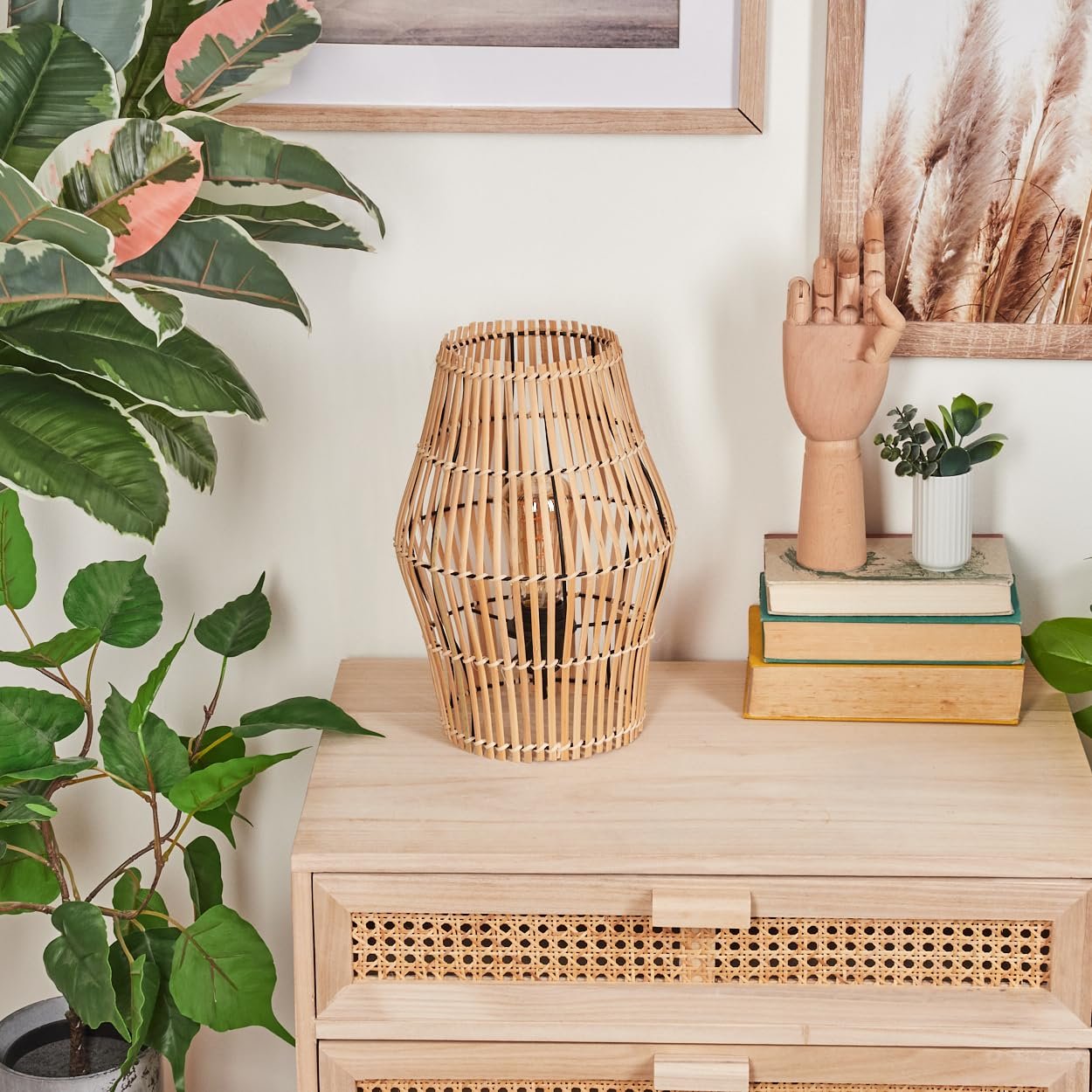 Настільна лампа HOFSTEIN Cardeira метал / бамбук 32 см E27 Чорний/Натуральний, фото №2