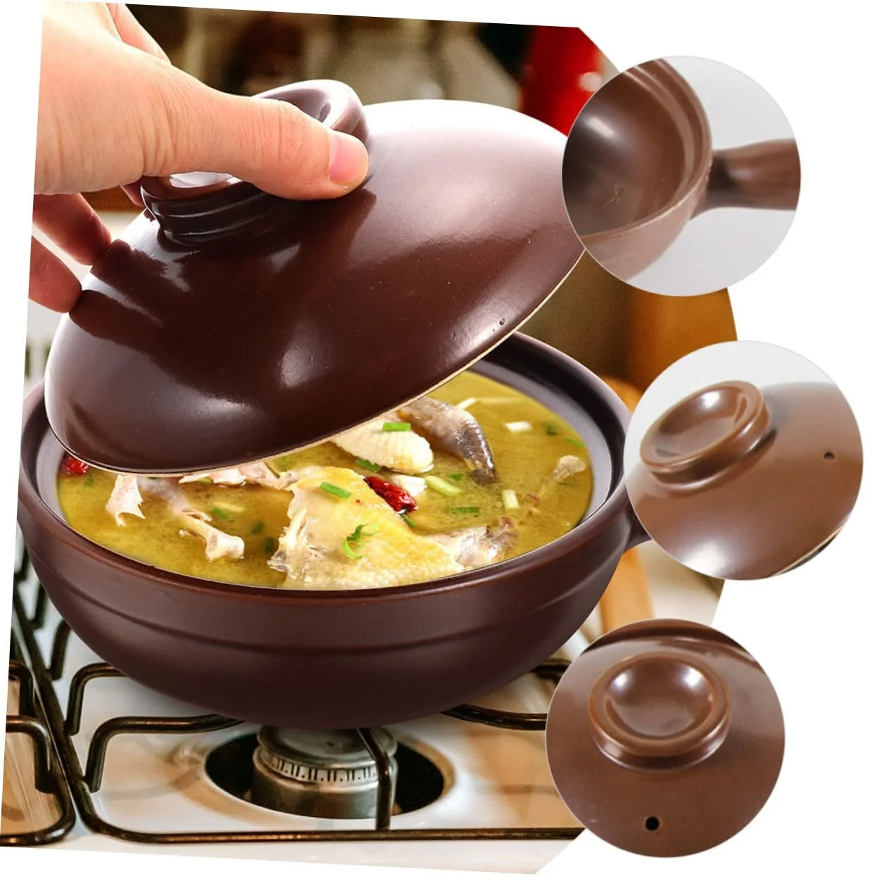 Горщик для рису VALICLUD керамічний термостійкий антипригарний з двома ручками, фото №2