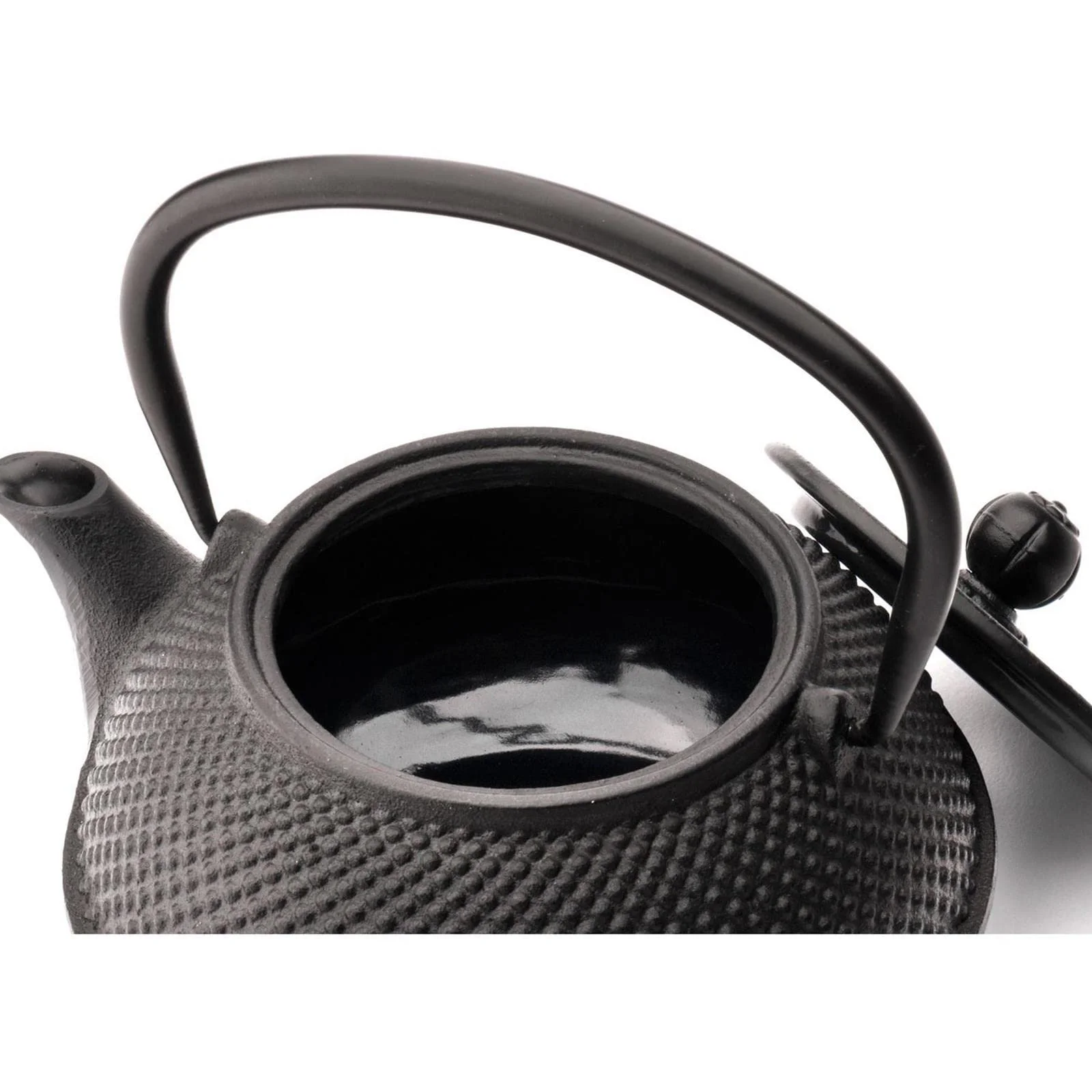 Чайник-заварник Чавунний Набір Asian Чорний 0.8 літра з фільтром-сіткою з нержавіючої сталі для розсипного чаю з блюдцем і чашкою (2 чашки), фото №4