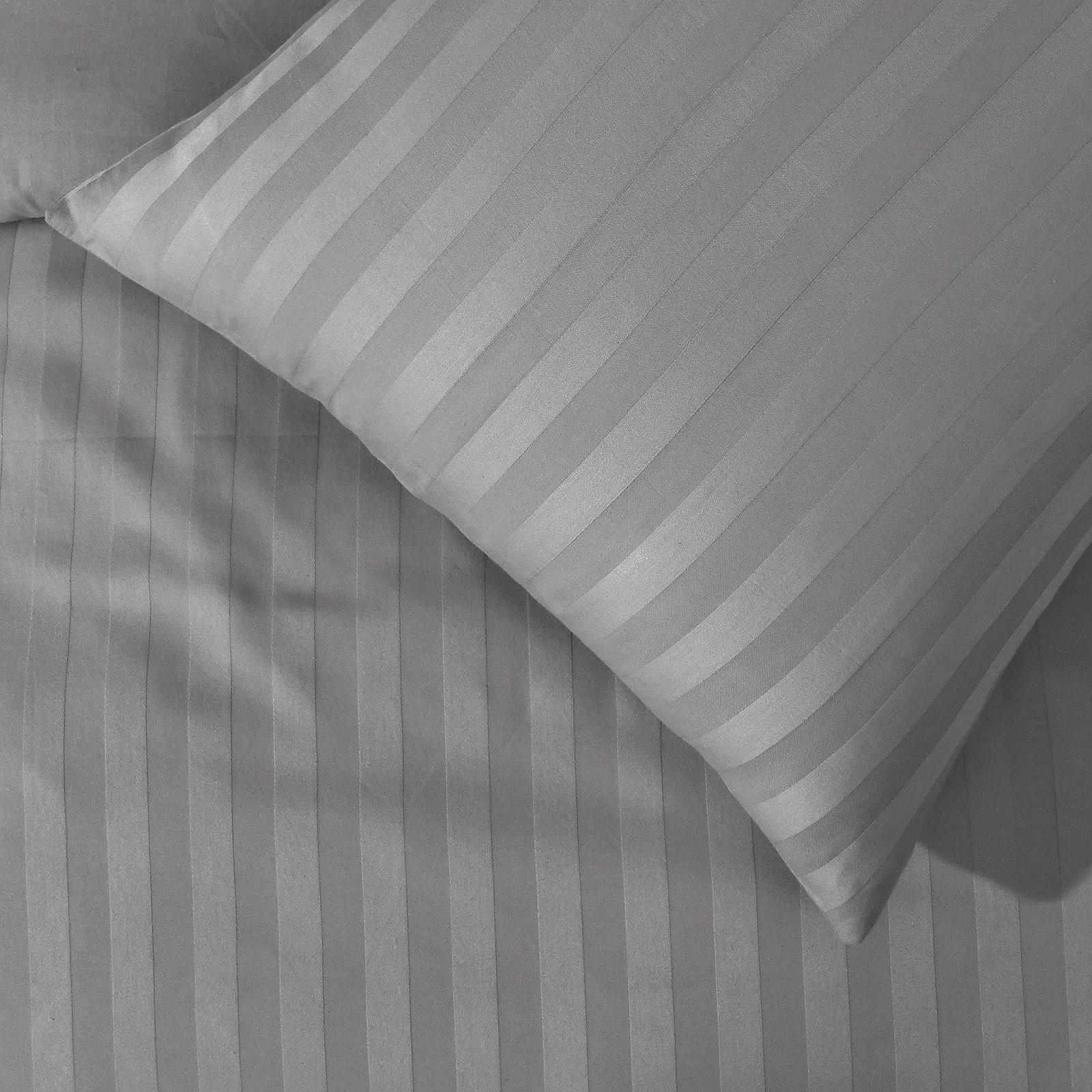 Комплект Постільної Білизни Pieridae Soft Polycotton Готельна Якість 250 Thread Count Сатинова Смужка Підковдра з Наволочками Білий та Сірий Колір, фото №4