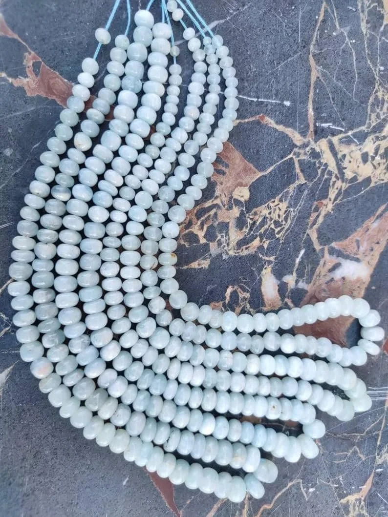 Бусины Аквамарин натуральный рондель гладкий 5-8.5 мм, нить длиной 33 см бусины из драгоценных камней для ожерелья, браслета, фото №4