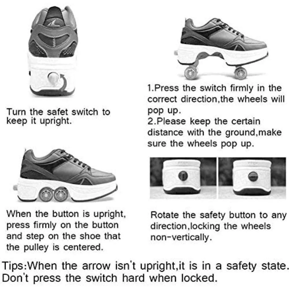 Роликовые коньки Кроссовки-ролики 2 в 1 Многоцелевая обувь с роликами Обувь для скейтборда, роликовые коньки, регулируемые роликовые ботинки, фото №4