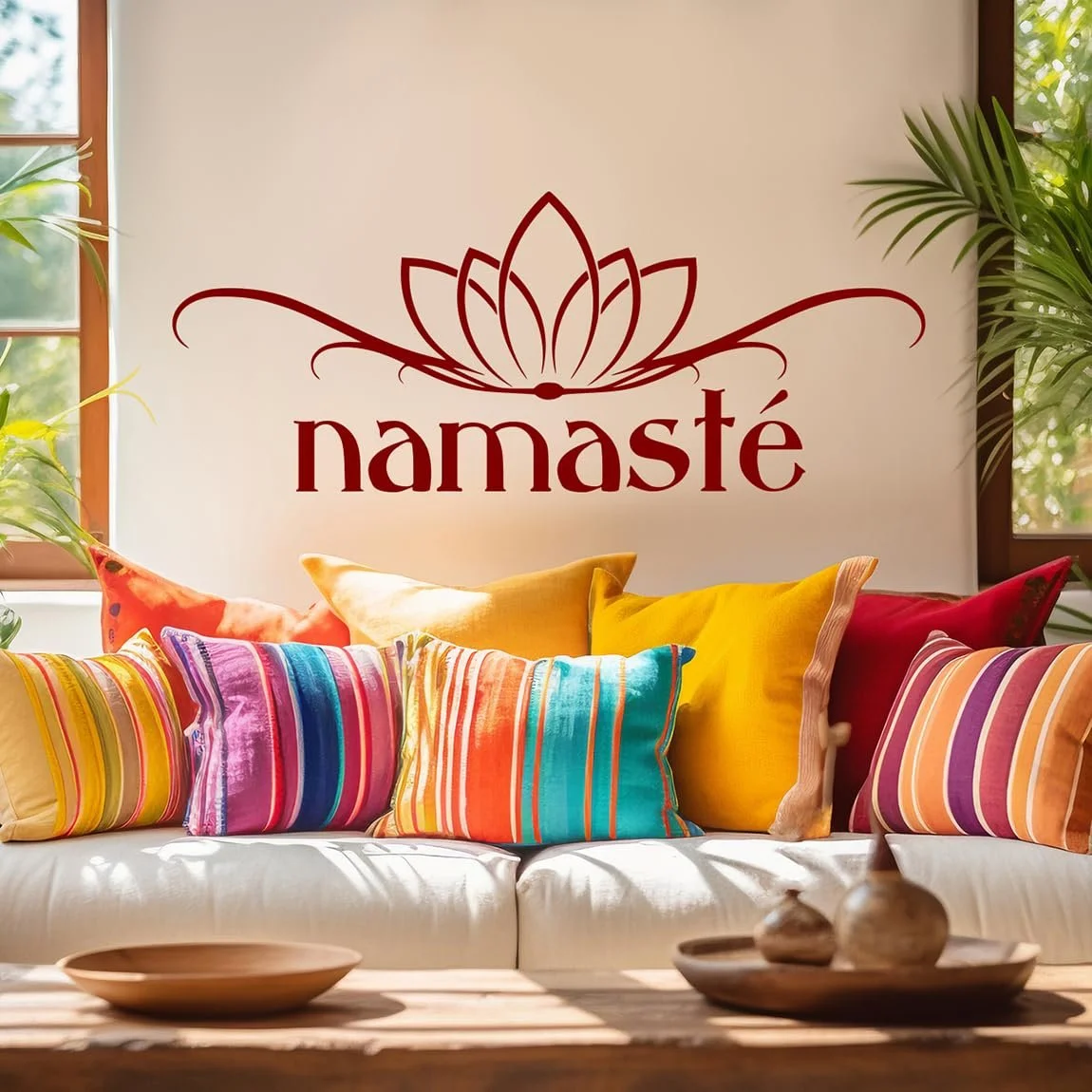 Настінна наклейка Tk51 Yoga Quote Lotus Flower Namaste 80 x 32 см темно-червона, фото №3