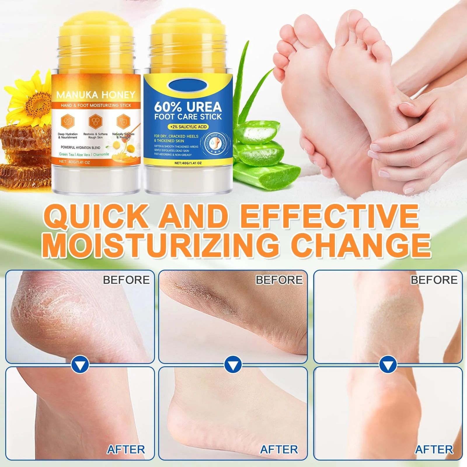 Набор кремов для ног с 60% мочевиной и медом Увлажняющий против трещин и зуда 2 шт., фото №5