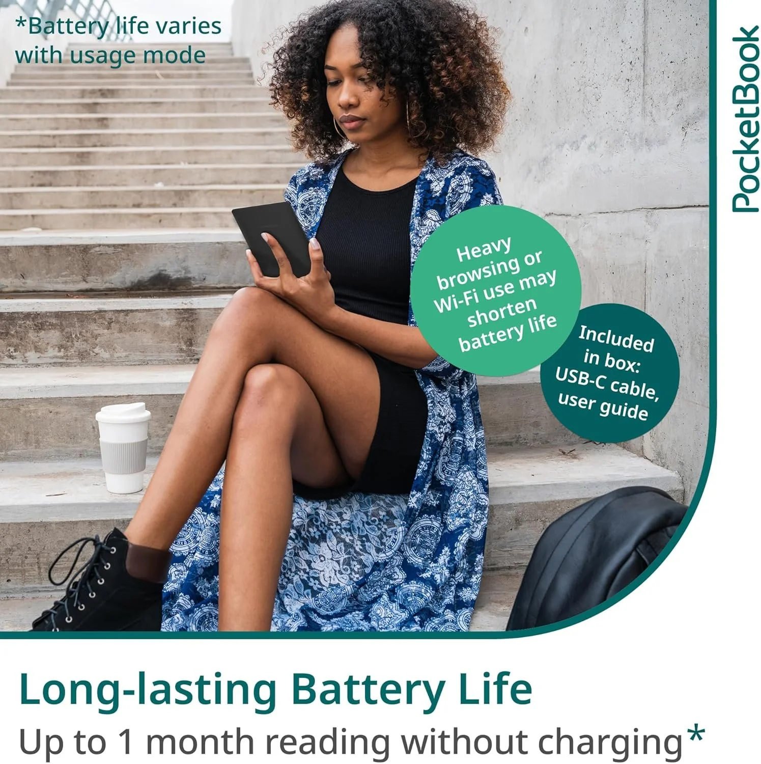 Електронна книга 6"  Basic Lux 4 / 8ГБ / Wi-Fi / SD слот / сенсорний E-Ink екран (758 × 1024) / Настроювана яскравість / Динаміки / Чорний (PB618-P-WW), фото №6