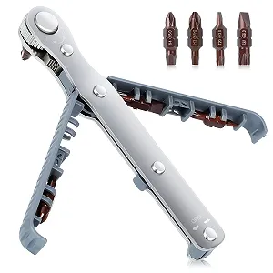 Набір викруток ANBEISTEE Mini Ratchet 1/4 Inch Tight Range High Torque з реверсивною рукояткою під кутом 90 градусів та 4 многофункційними свердлами - Фото 1
