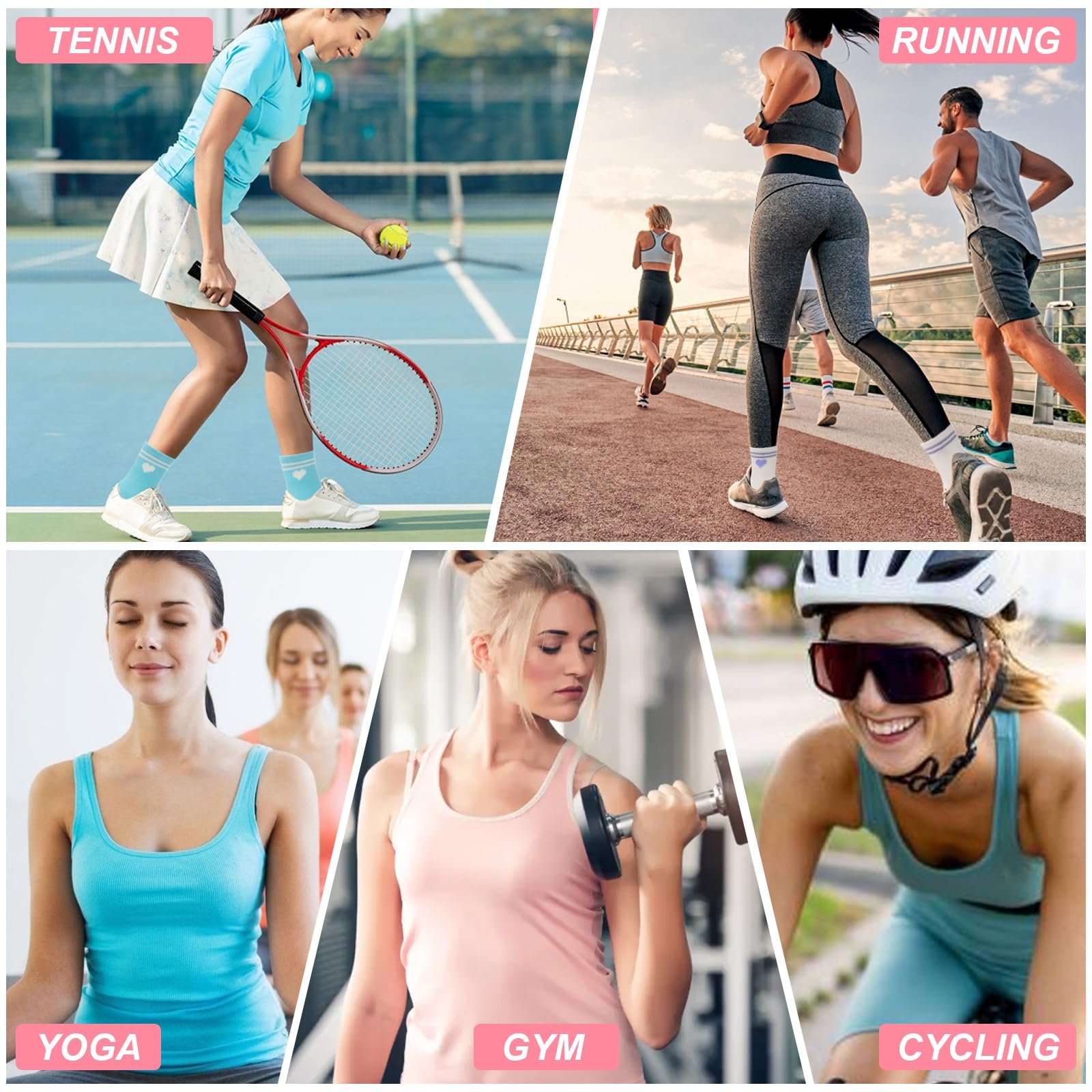 Теннисные носки Женские с сердечком 5 пар, Спортивные дышащие носки, Мягкая хлопковая смесь для тенниса, бега, фитнеса, спортзала и спорта на открытом воздухе (Размеры 35-38, 39-42), фото №7