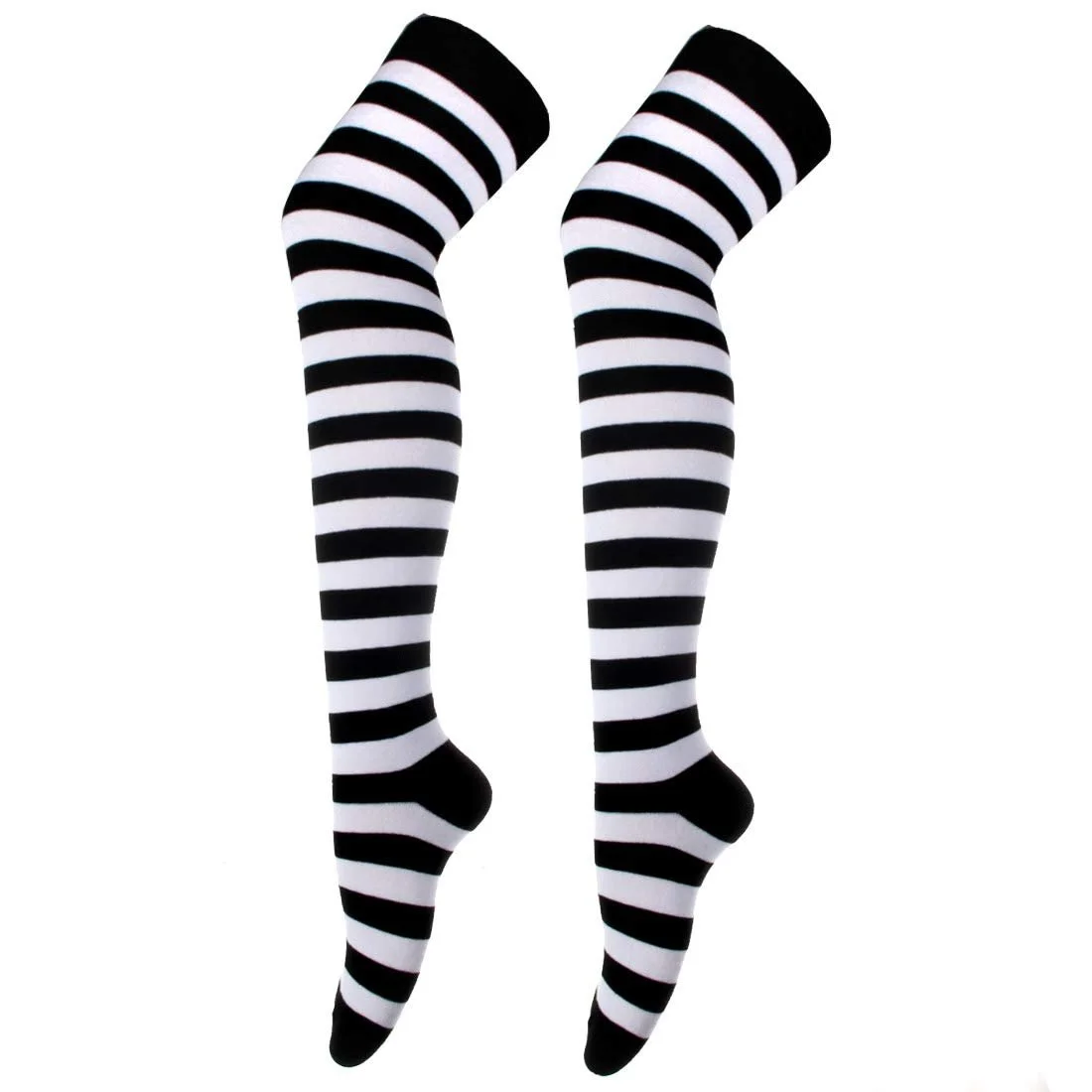 Гетры в полоску вязаные длинные носки выше колена чулки аксессуары для вечернего костюма 2 пары в наборе One Size Black/White, черный/белый, фото №8