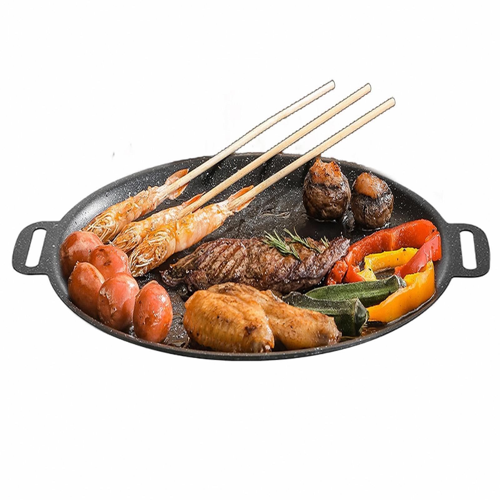 Сковорода-гриль Кругла BBQ плита для гриля Індукційна багатофункціональна сковорода Антипригарна чавунна для газового гриля Сковороди для стейків Чавунна сковорода-гриль для плити, гриля, духовки та багаття, фото №6