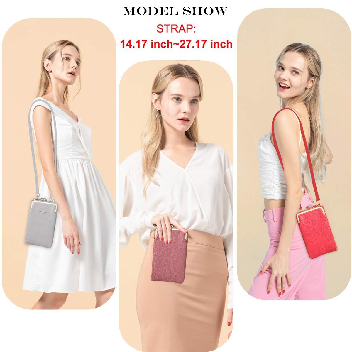 Женская сумка-кошелек YIMENGYA Crossbody для телефона Маленькая из мягкой PU кожи Мини-сумка на плечо с ремешком и отделениями для карт, фото №7