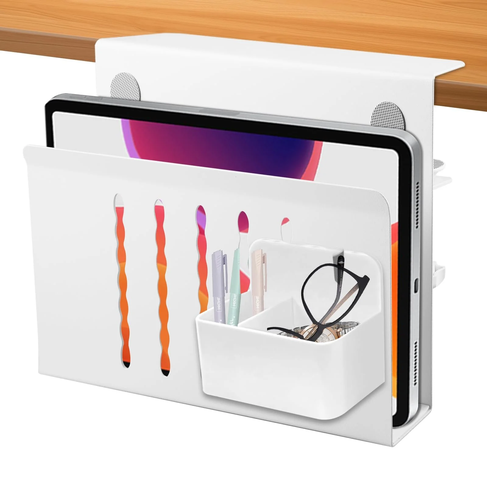 Настольный органайзер с держателем для ручек и держателем для ПК, для устройств толщиной до 4 см, идеально подходит для офиса и домашнего офиса (черный), фото №1