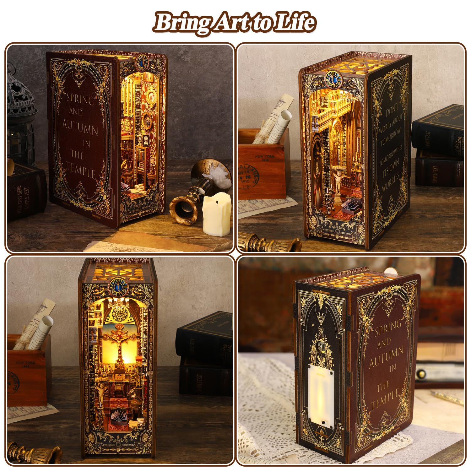 Конструктор Mostop Book Nook Kit DIY Dollhouse Booknook 3D Wooden Puzzle Bookend Miniature Sensor Light (The Covenant Church), фото №3