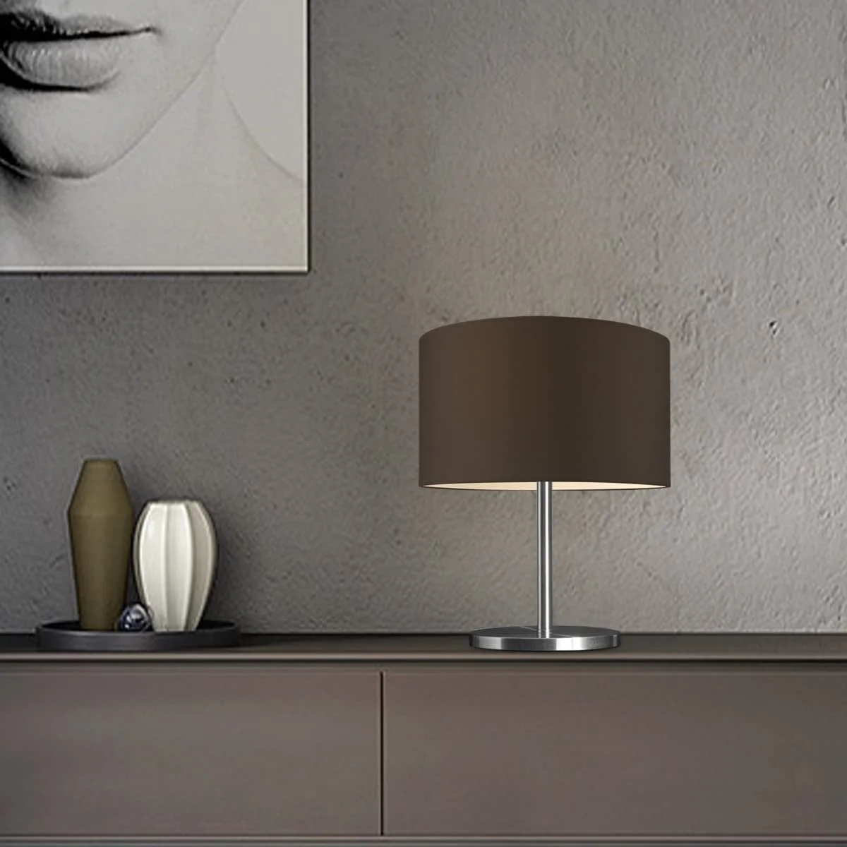 Настільна лампа Home Sweet Home Mauro Modern 40/40/35.6 см з тканинним абажуром E27 з вимикачем шоколадна, фото №2