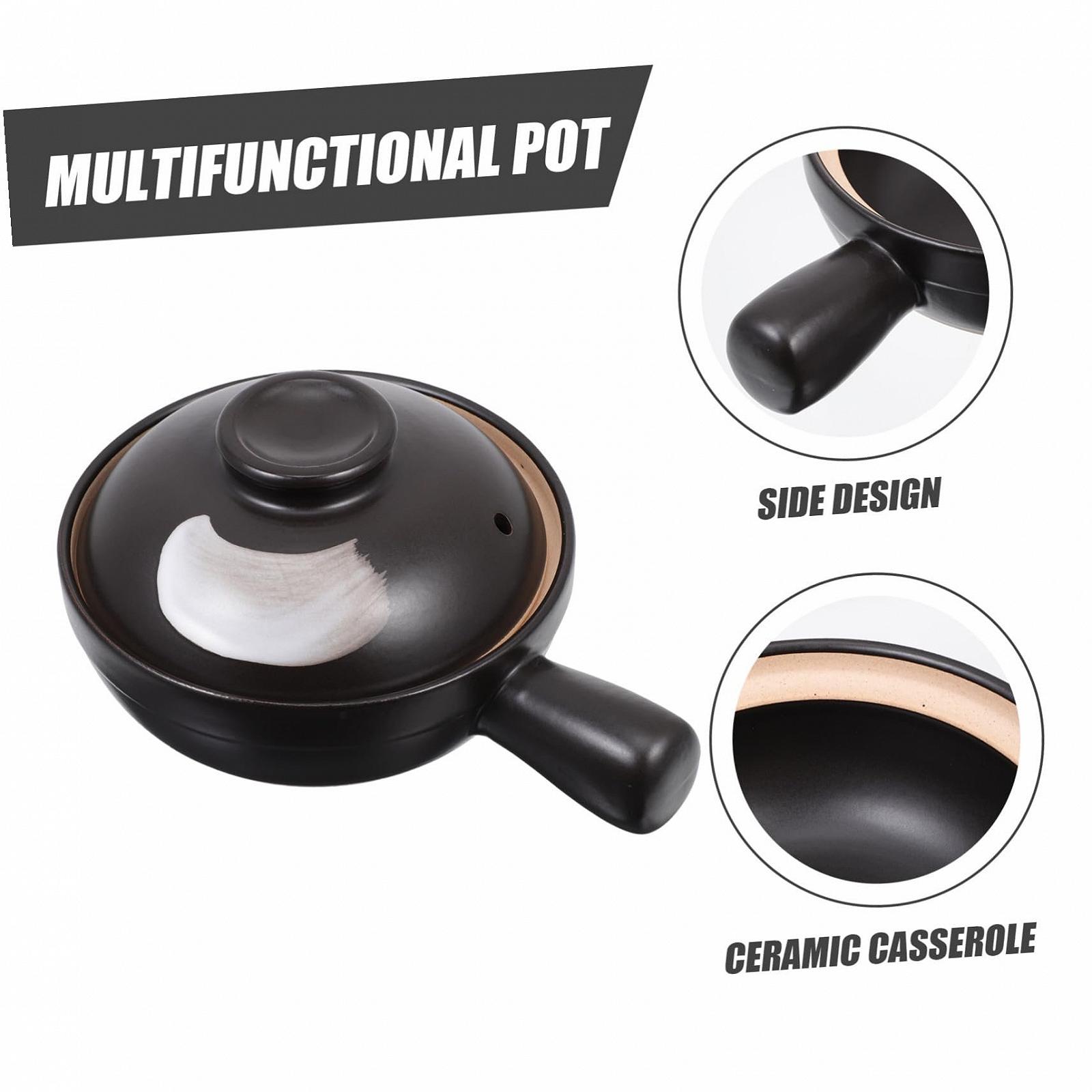 Керамическая кастрюля для тушения TOYANDONA традиционная маленькая с ручкой термостойкая для рагу и супов, фото №2