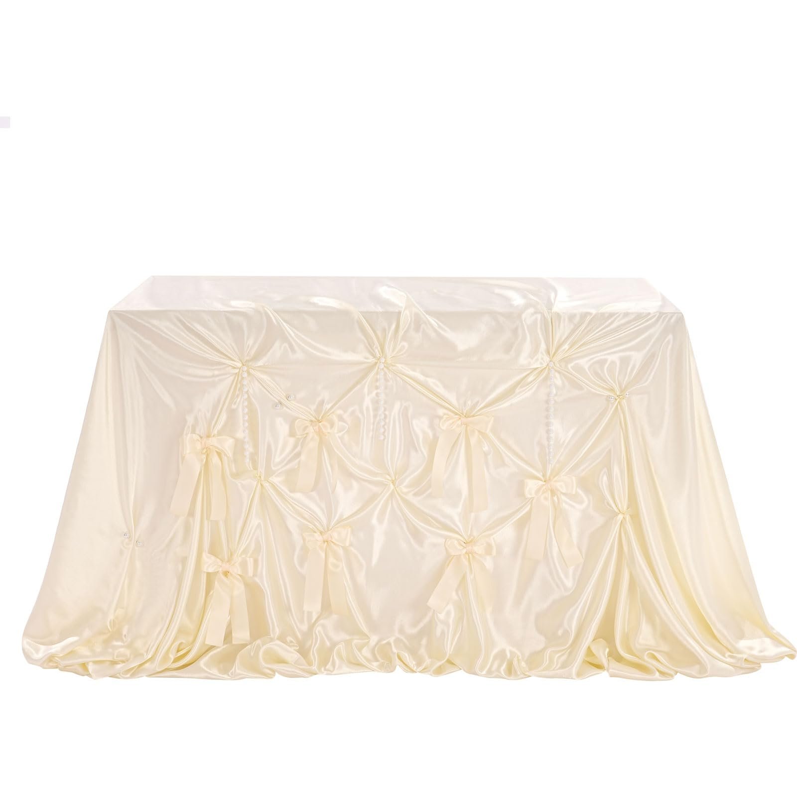 Скатертина сатинова DIY Design з бантами та намистинами 90 x 90 дюймів Cream, фото №7