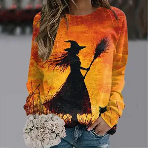 Жіночий світшот на Хелловін з принтом відьми та привида synthetic.ua - Фото 1