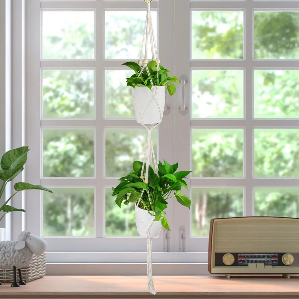 Підвісне кашпо Macramé Бавовняне Біле, фото №4 Підвісне кашпо Macramé Бавовняне Біле, фото №4