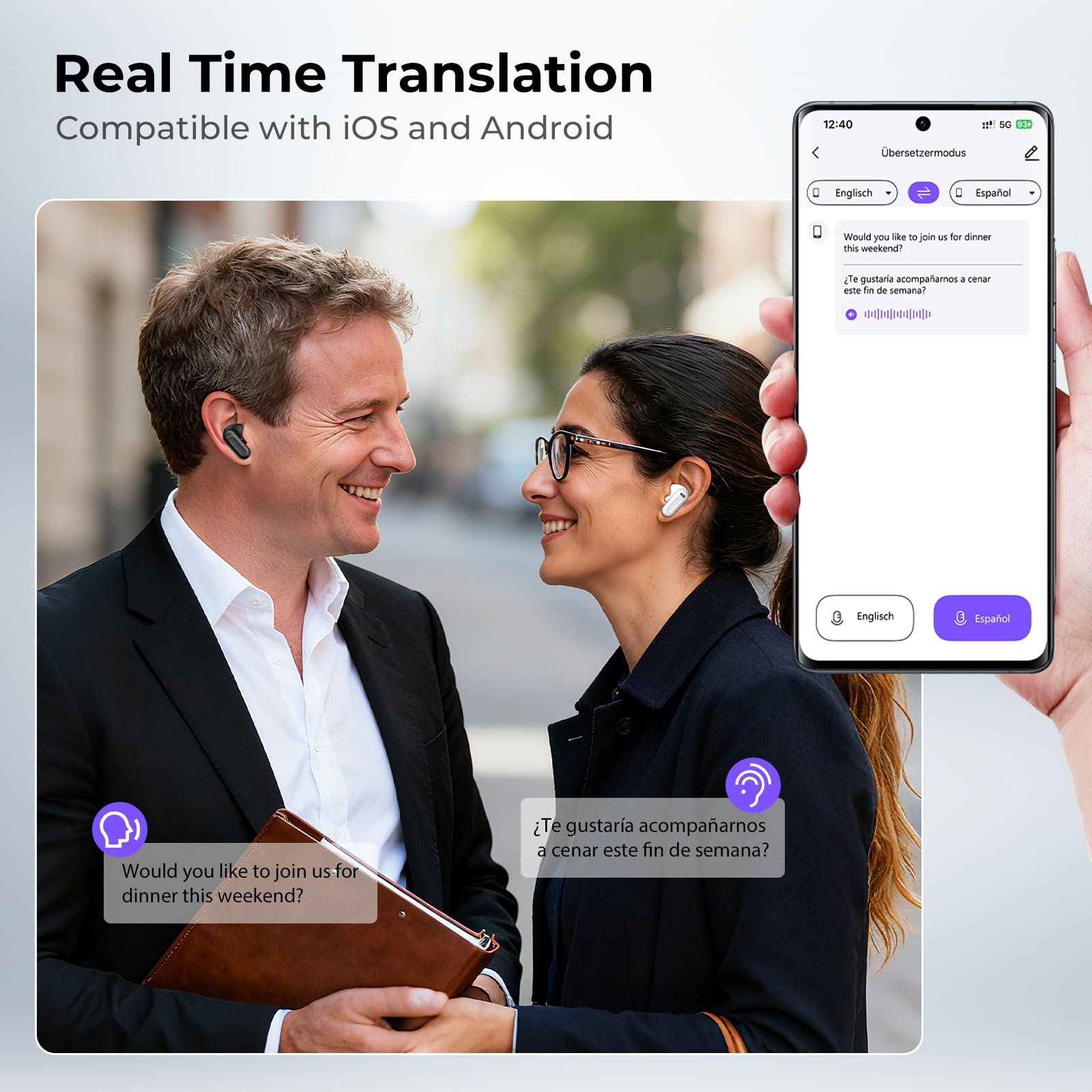 Навушники-перекладач AI NE20, 3-в-1, 135 мов / 5 режимів перекладу, 40 годин роботи, фото №3