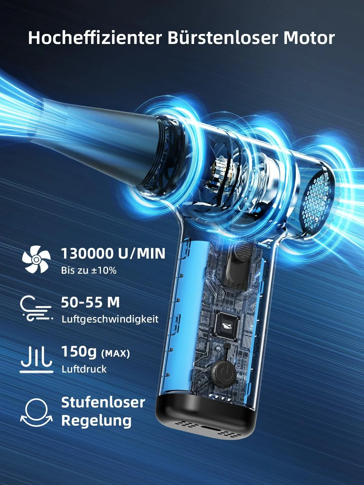 Електричний очищувач Smiling Shark JF-01 Pro 130000 RPM 5 Kpa LED підсвічування Blue, фото №2