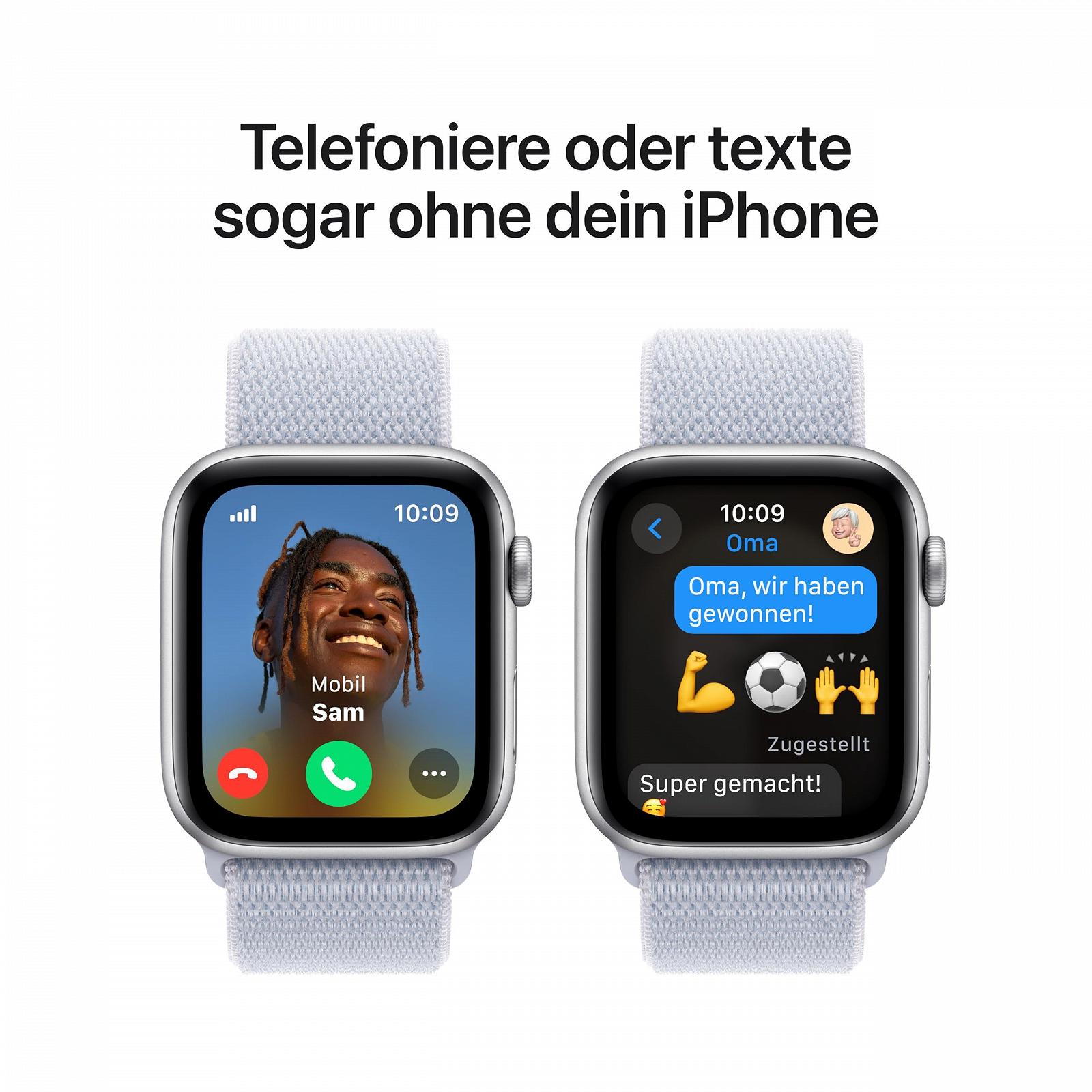 Смарт-годинник Apple Watch SE (2nd Generation) GPS + Cellular 44mm Алюмінієвий корпус сріблястий та Sport Loop синя хмара (One Size), фото №4