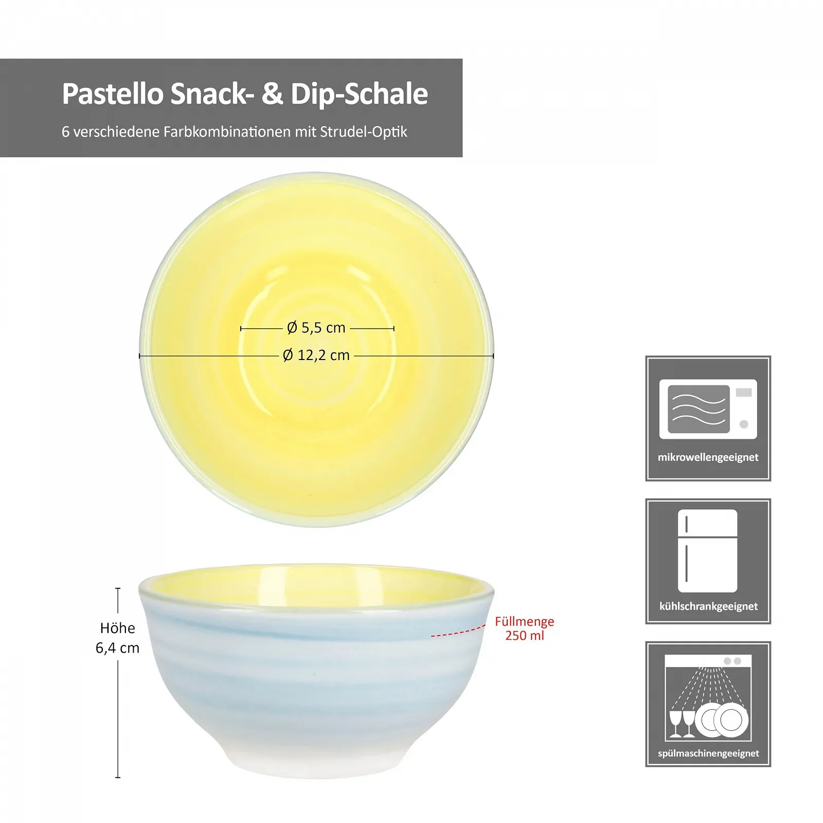 Миска MamboCat Pastello Набор 6 шт, 250 мл, Разноцветная, фото №8