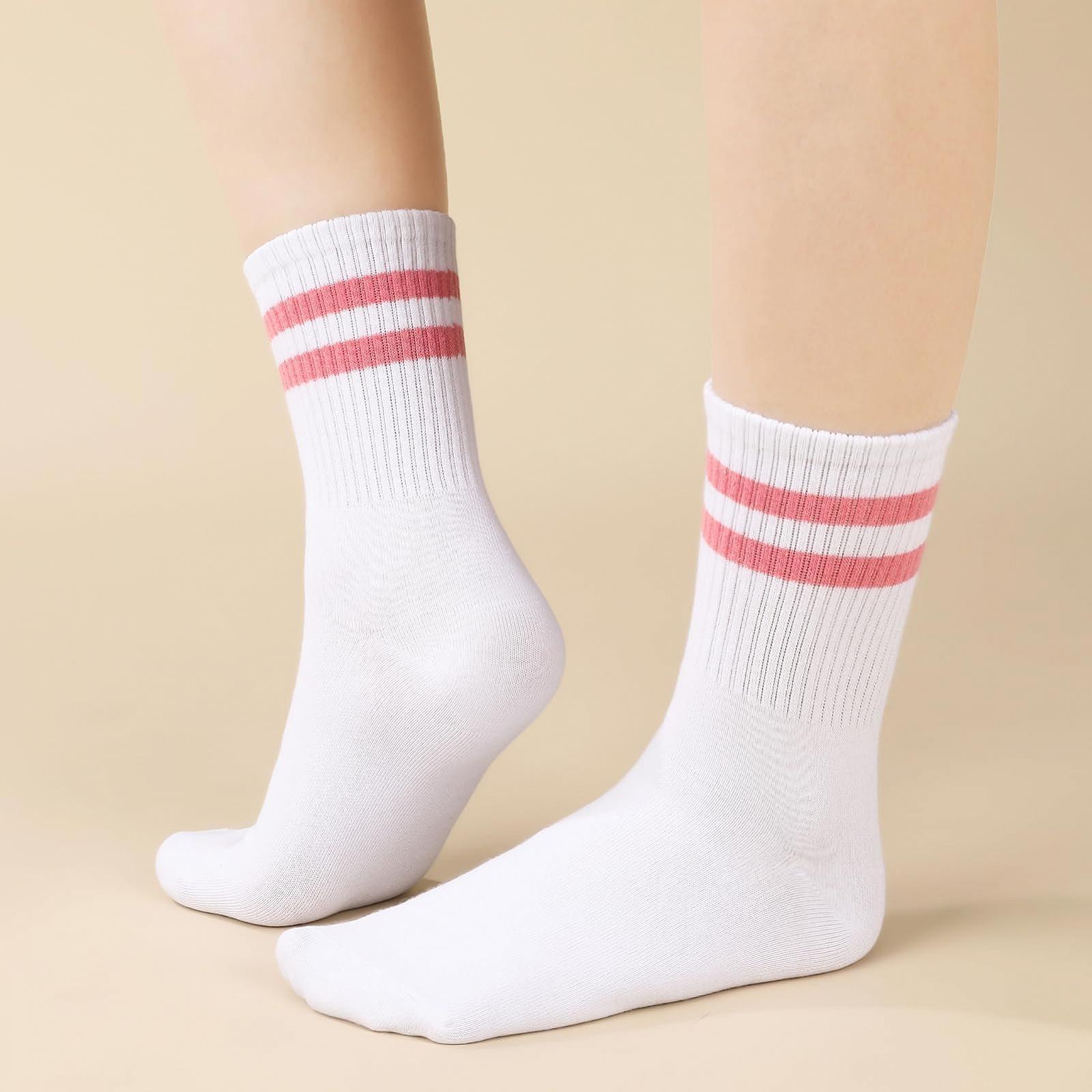 Теннисные носки 6 пар Спортивные носки Женские носки для бега Теннисные спортивные носки в полоску Хлопковые носки Носки до середины икры Рабочие носки Черный, Белый, Серый, фото №3