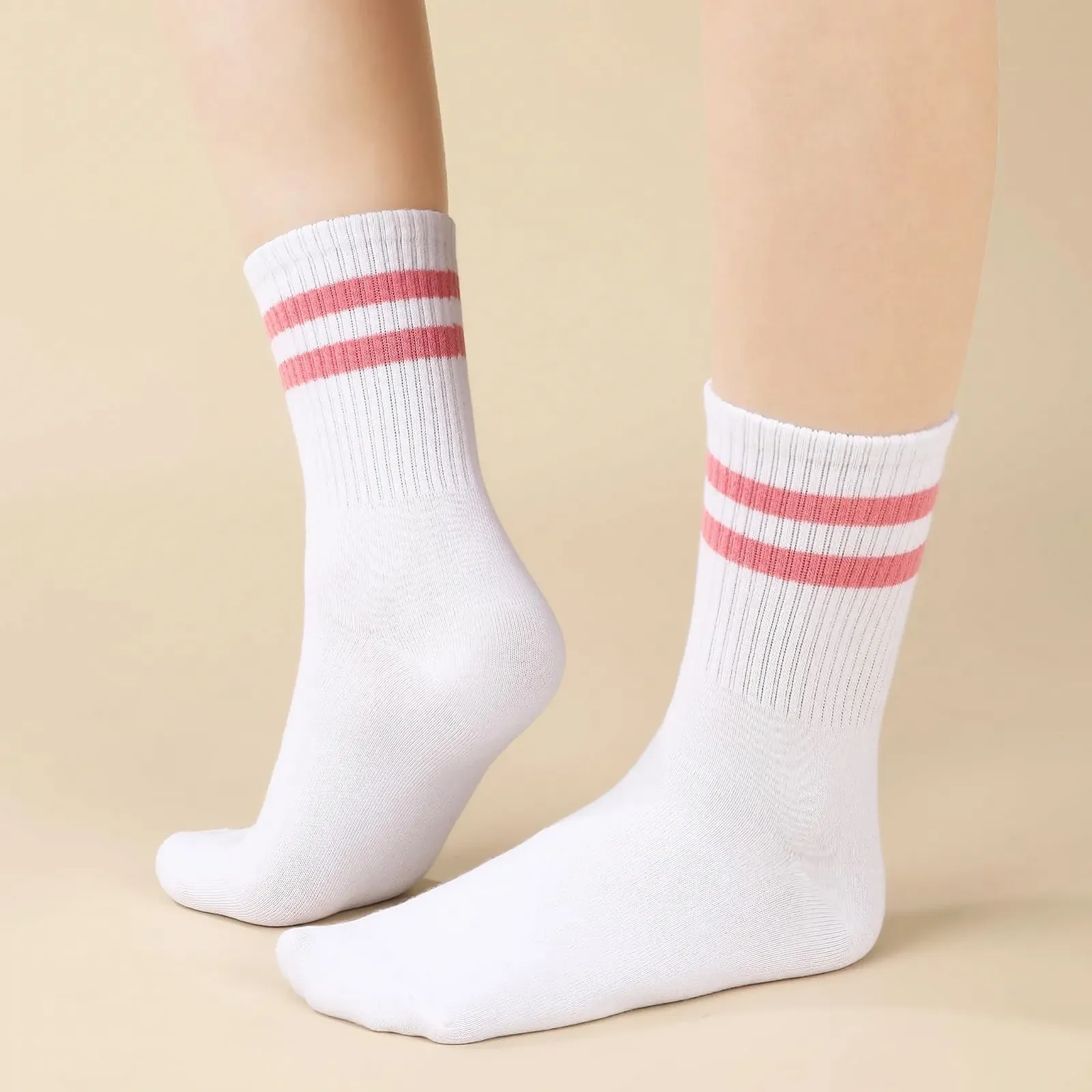 Теннисные носки 6 пар Спортивные носки Женские носки для бега Теннисные спортивные носки в полоску Хлопковые носки Носки до середины икры Рабочие носки Черный, Белый, Серый, фото №3