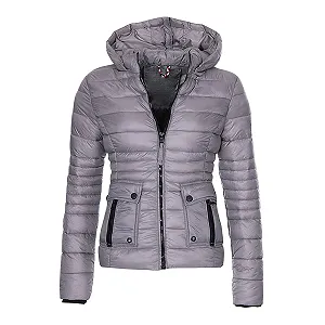 Женская теплая куртка-пуховик с капюшоном Однотонная на молнии - Фото 1