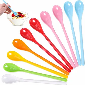 Ложки Пластиковые Длинные Разноцветные (19 см) 10 шт в упаковке - Фото 1