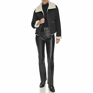 Женская короткая дубленка DKNY на молнии спереди - Фото 1