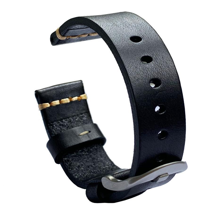 Кожаный ремешок Primolux C052B Steel buckle для часов Garmin Forerunner 245 645 Black, фото №5