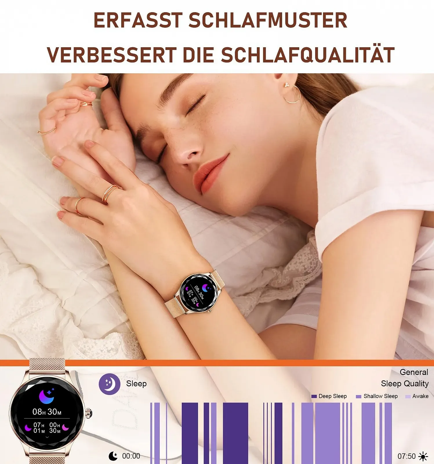 Смартгодинник BOCLOUD для жінок та чоловіків, для iPhone та Android, IP68 водонепроникний, з вимірюванням кисню в крові / пульсу / моніторингом сну, фото №4