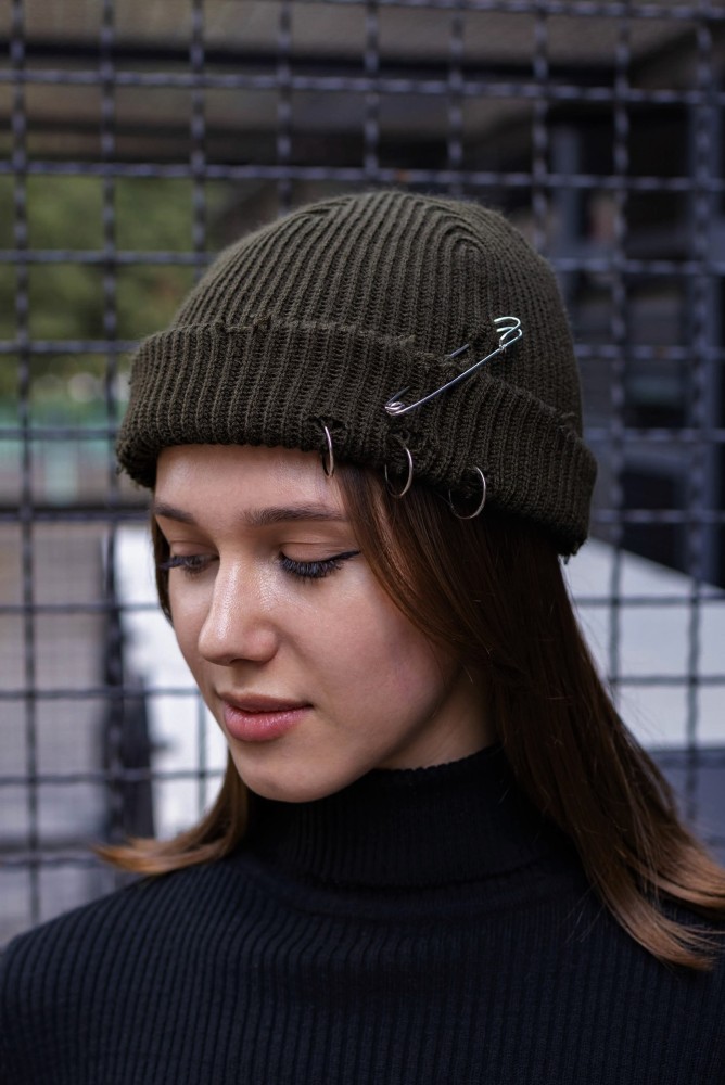 Рвана шапка біні Without destroyed хаки, фото №3 Рвана шапка біні Without destroyed хаки, фото №3