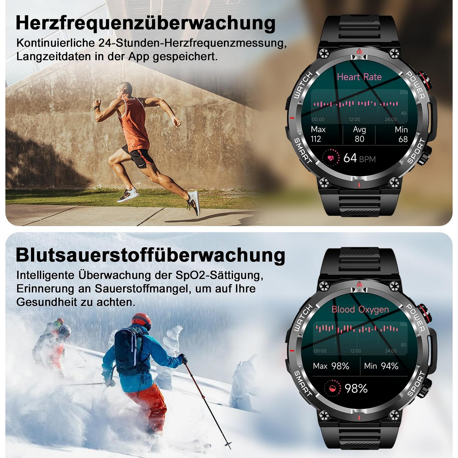 Смарт-часы Blackview W50, мужские, 1.39 дюйма, мониторинг сердечного ритма, SpO2, шагомер, мониторинг сна, 100 спортивных режимов, IP68, черный, фото №4
