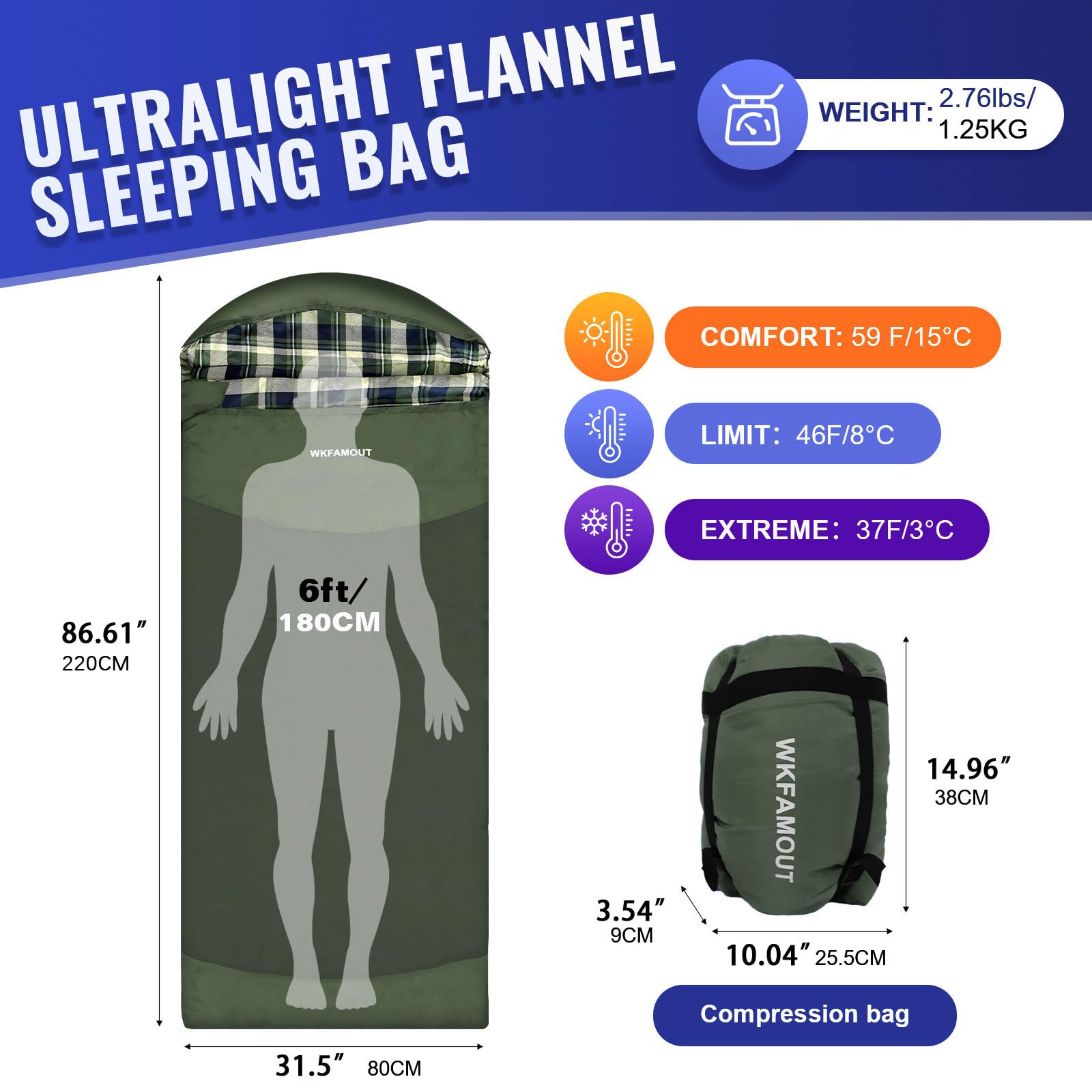 Спальний мішок WKFAMOUT Ultralight Outdoor Фланелевий для дорослих Літній Машинне прання, фото №2